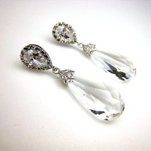 clear crystal with cubic zirconia earring post